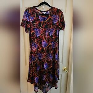 Lularoe X Small Carly NWT - Black Background - Purple Leopard Heads